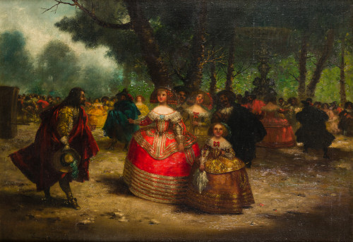 EUGENIO  LUCAS VILLAMIL, "En el Buen Retiro", Óleo sobre li