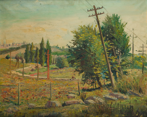 EULOGIO ROSAS, "Pareja de paisajes", 1957, Óleos sobre lien