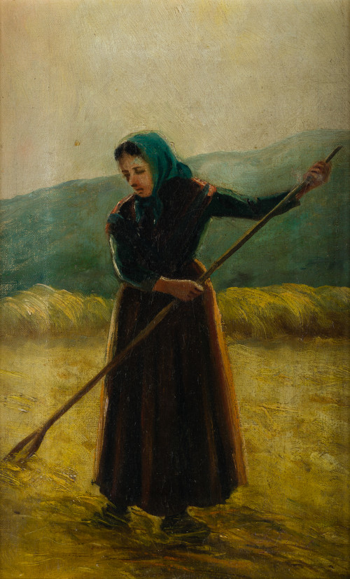 JUAN PINOS Y PALÁ, "Campesina", Óleo sobre lienzo  