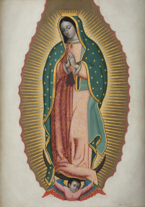 MANUEL CARO, "Virgen de Guadalupe", Óleo sobre cobre 