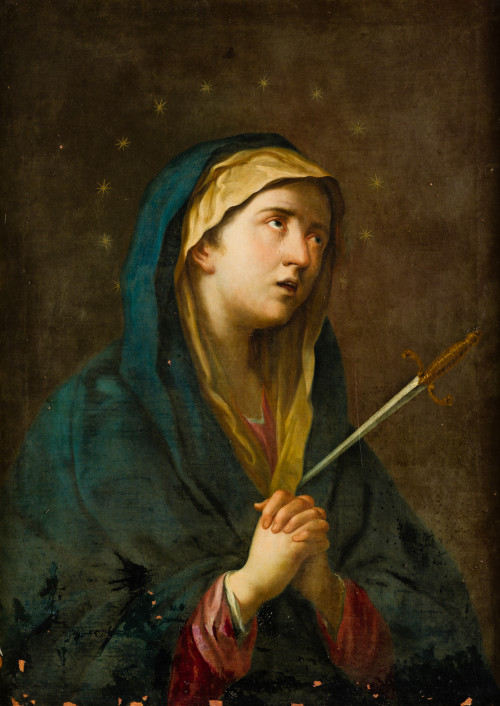  ESCUELA ITALIANA, "Virgen de los Dolores", Óleo sobre lien