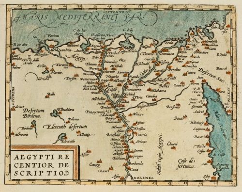 ABRAHAM ORTELIUS, "Egipto", c. 1570, Grabado al cobre color