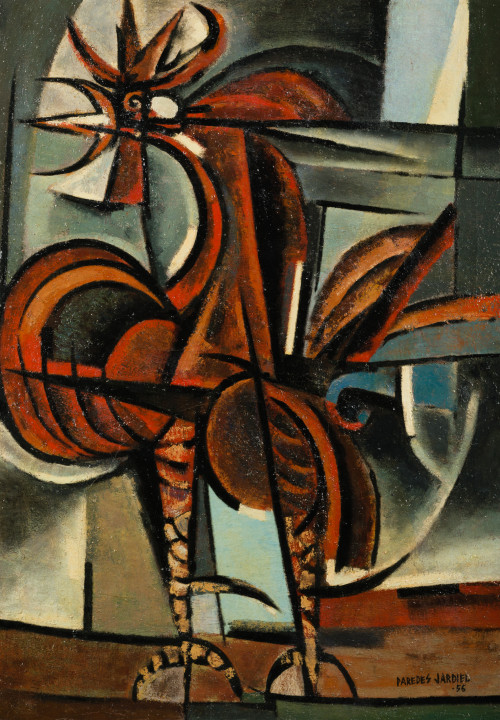 JOSÉ PAREDES JARDIEL, "Gallo al amanecer", 1956, Óleo sobre