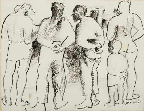 JUAN ALCALDE, "Figuras de pie", Tinta sobre papel