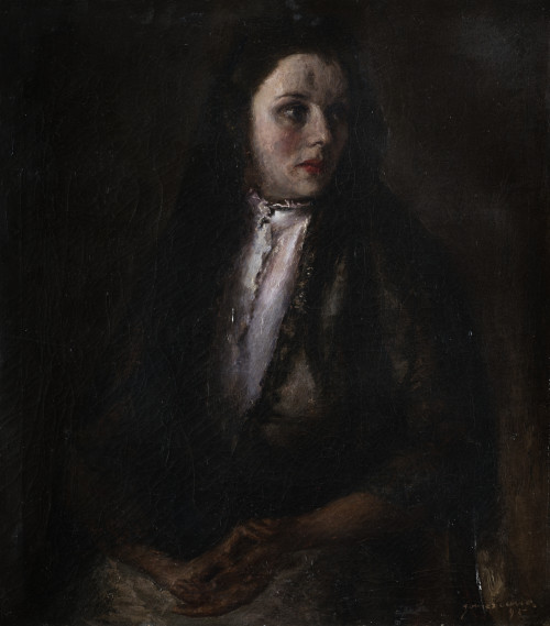 ANTONIO  GOMEZ CANO , "Retrato de dama", 1945, Óleo sobre l