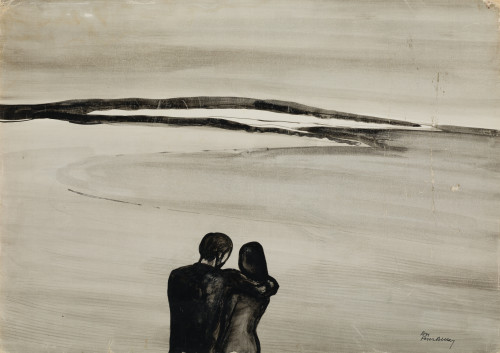 AGUSTIN PEREZ BELLAS, "Pareja en la costa", Tinta sobre pap