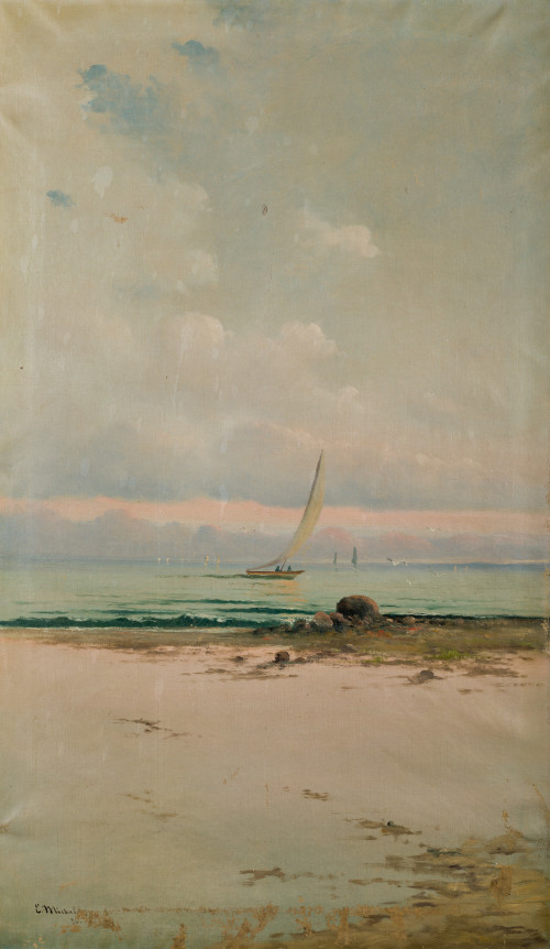 ESCUELA FRANCESA, "Playa", 1896, Óleo sbre lienzo