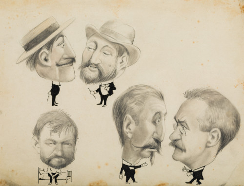 FRANCISCO RAMÓN CILLA, "Caricaturas", Grafito y tinta china