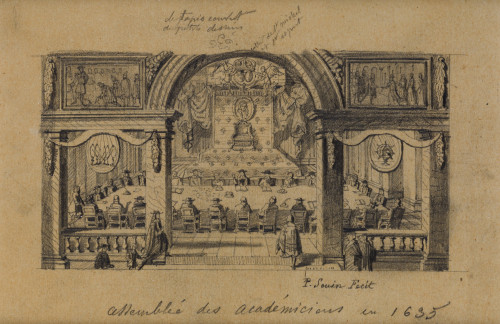 ESCUELA FRANCESA, " Asamblea de académicos 1635", Lápiz sob