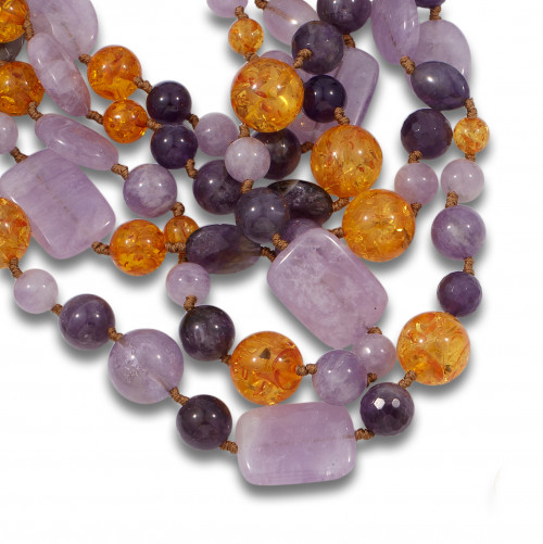 COLLAR MULTIHILOS DE CABUJONES DE AMATISTAS Y SÍMIL ÁMBAR