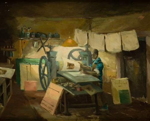 ANTONIO CASERO, "La calcografía", Óleo sobre lienzo