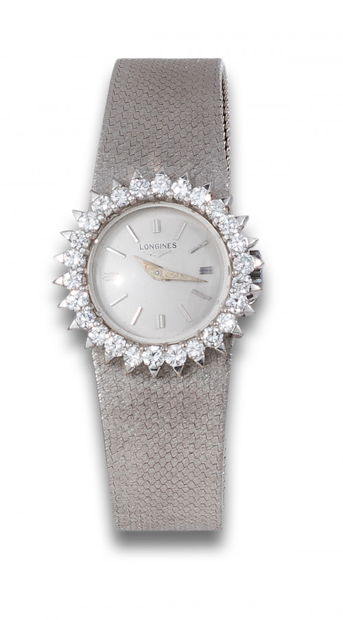 RELOJ DE PULSERA DE DAMA LONGINES, EN ORO BLANCO Y DIAMANTES