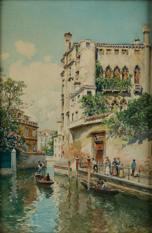 FEDERICO DEL CAMPO, “Paseo por un canal en Venecia”, Acuare