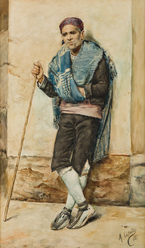 MIGUEL  CASTAÑO, “Personaje fumando un cigarrillo”, 1881, A