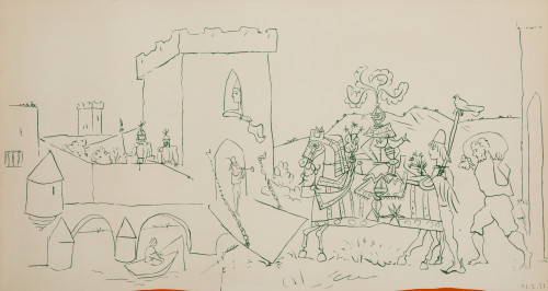 PABLO RUIZ PICASSO, “L’arrivée du chevalier”, 1951, Litogra
