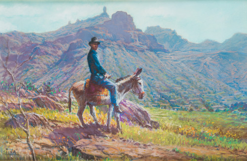 MARIO SILVA, "Hombre con burro", Pastel sobre papel