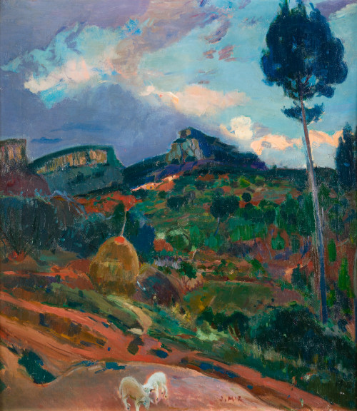 JOAQUÍN MIR TRINXET, "Paisaje con cabras", Óleo sobre lienzo