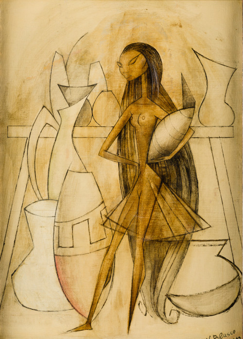 BLASCO , "Mujer con cerámica", 1963, Óleo sobre lienzo