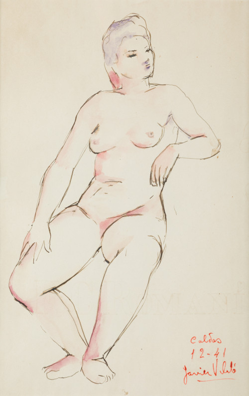 JAVIER VILATO, "Desnudo femenino", 1941, Tintas y acuarela 