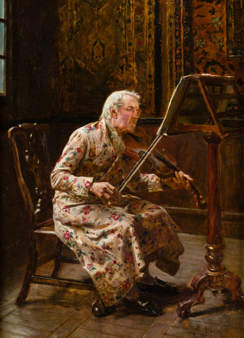 JOSÉ JIMÉNEZ ARANDA, "El Violinista", 1887, Óleo sobre tabla