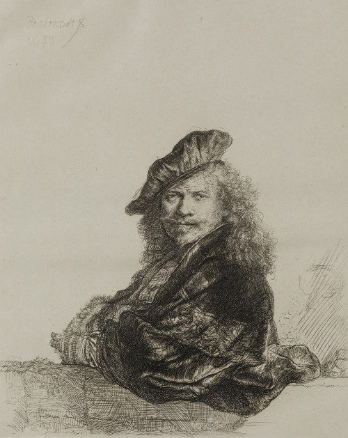 REMBRANDT VAN RIJN, "Autorretrato apoyado sobre un pretil",