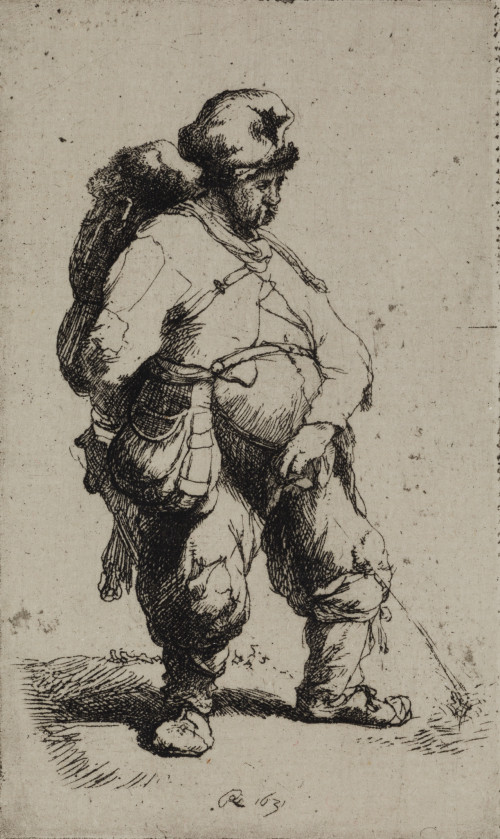 REMBRANDT VAN RIJN, "Hombre haciendo aguas", Grabado al agu