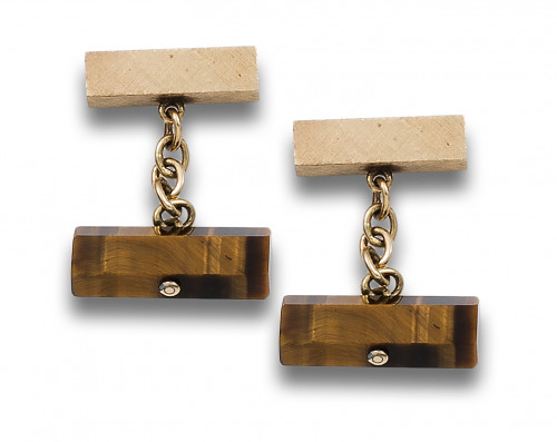 GEMELOS DE ORO Y OJO DE TIGRE