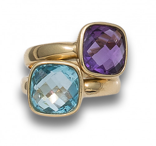 SORTIJA EN ORO CON TOPACIO Y AMATISTA