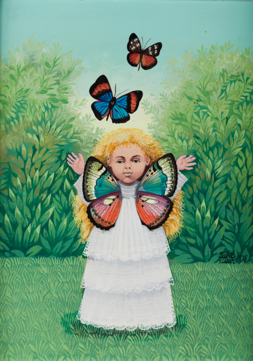 ISABEL VILLAR, "Niña y mariposa", 1978, Acrílico sobre tabl