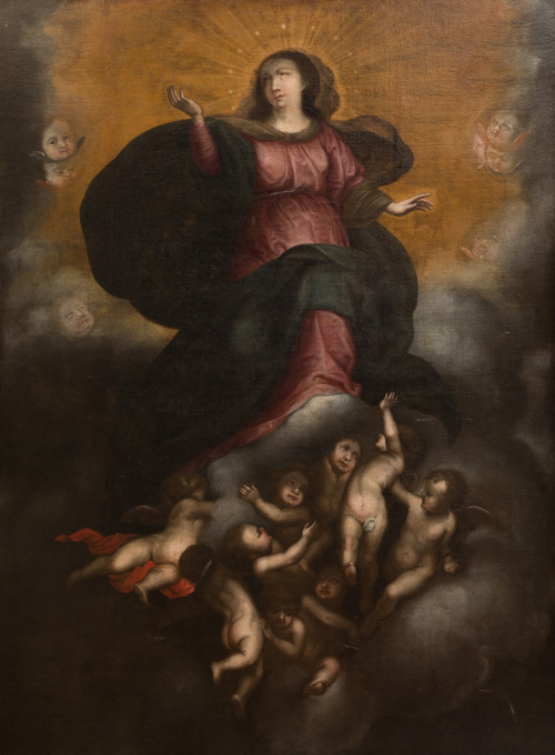 ESCUELA SEVILLANA , "Asunción de la Virgen", Óleo sobre lie