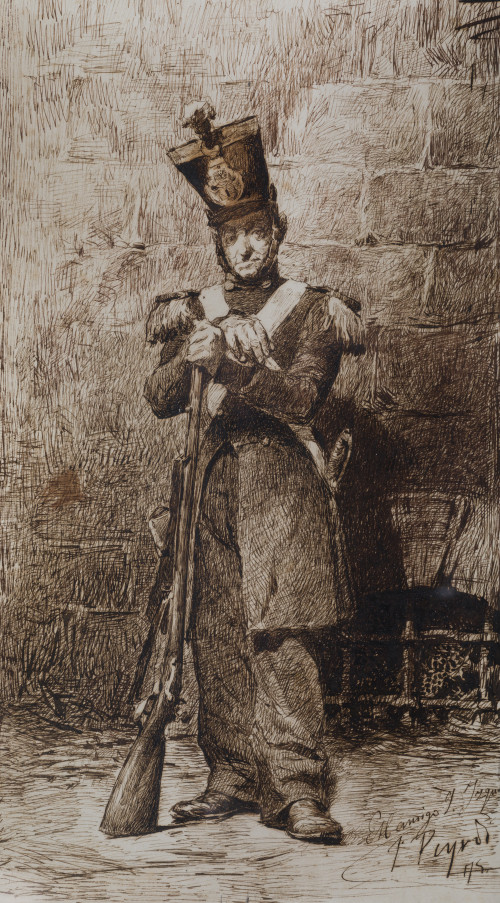 JUAN PEYRO-URREA, "Soldado", 1875, Plumilla sobre papel 