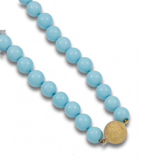 GARGANTILLA DE CUENTAS DE TURQUESAS Y ORO AMARILLO