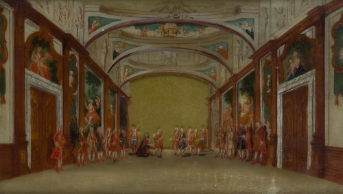 ANÓNIMO, "Escena cortesana", Óleo sobre cristal