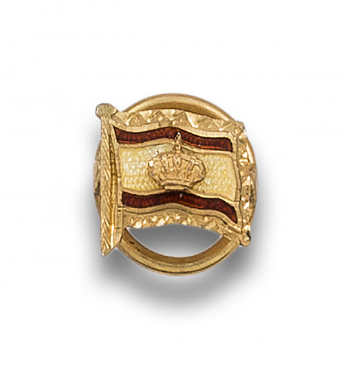 EMBLEMA CON BANDERA DE ESPAÑA Y CORONA REAL