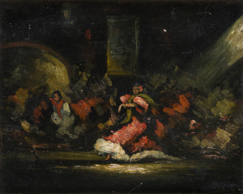 ESCUELA ESPAÑOLA, "Baile flamenco", Óleo sobre lienzo