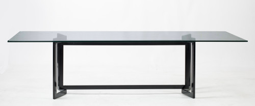 Mesa de comedor de metal lacado y cristal, diseño italiano,