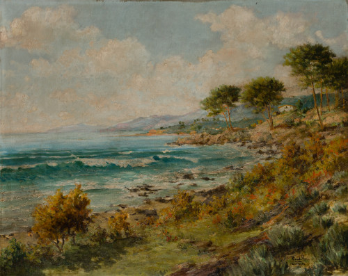 MIGUEL PRADILLA, "Costas gallegas", Óleo sobre lienzo