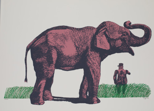 ANTONIO SEGUÍ,  "Elefante y personaje" 1973, Serigrafía s