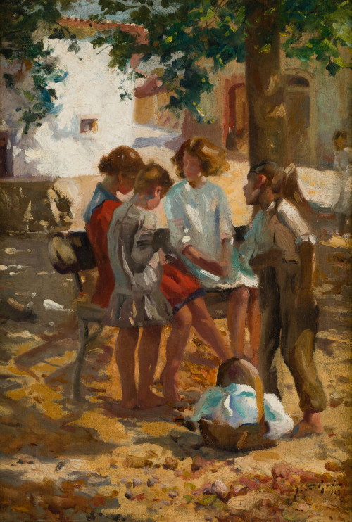 JOAO REIS, "Niños en el parque", 1923, Óleo sobre lienzo