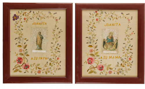 Pareja de bordados en seda, España, ffs.S.XIX
