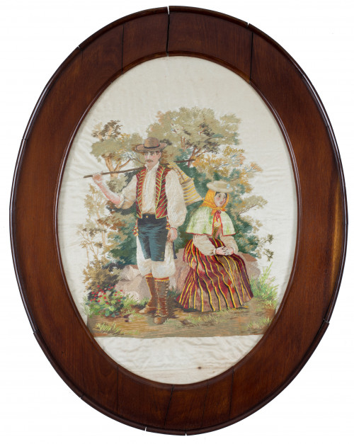 "Campesinos”, bordado de seda, S. XX