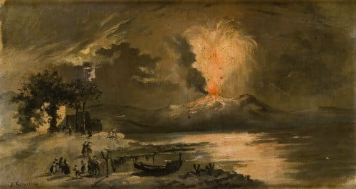 ESCUELA ESPAÑOLA, "Volcan en erupción", Óleo sobre lienzo p