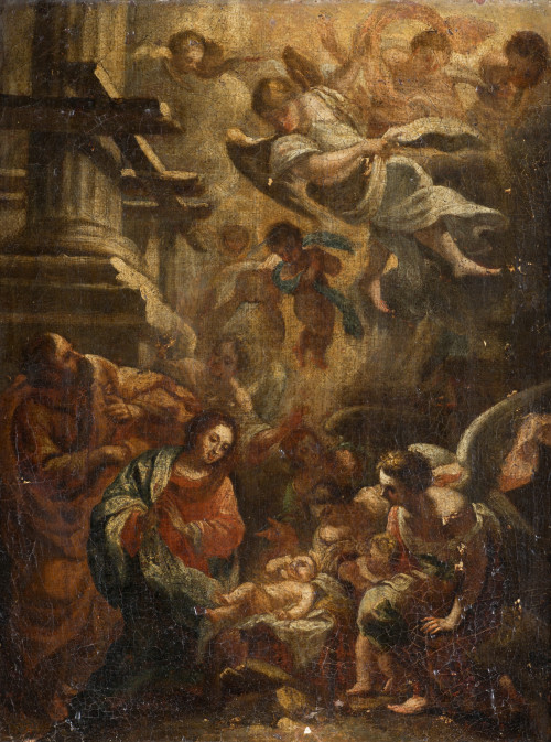 SEGUIDOR DE SIMON VOUET, "Natividad", Óleo sobre lienzo.
