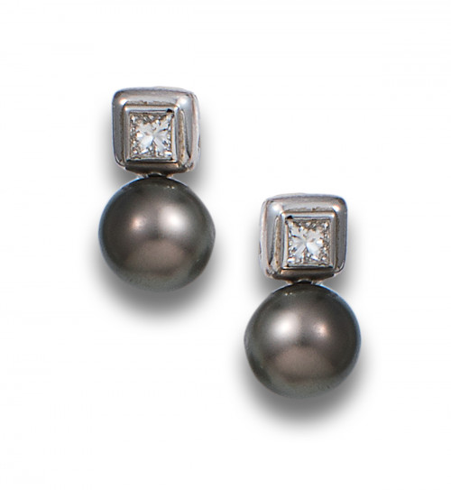 PENDIENTES TÚ Y YO DE DIAMANTES, PERLAS TAHITÍ Y ORO BLANCO