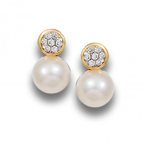 PENDIENTES TÚ Y YO DE DIAMANTES, PERLAS Y ORO AMARILLO