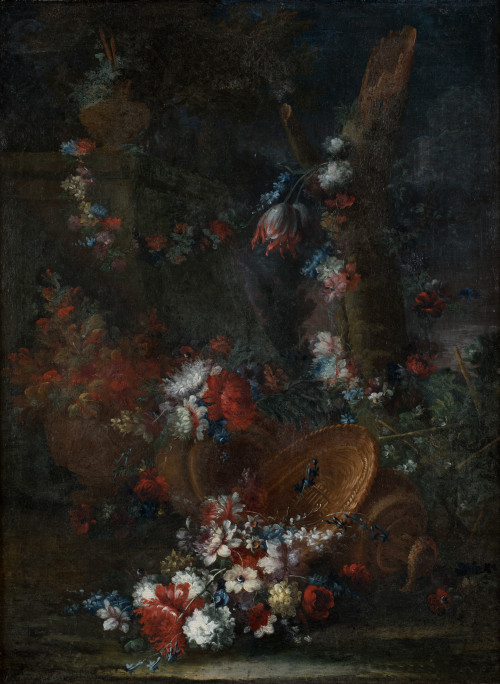 CÍRCULO DE ABRAHAM MIGNON, "Naturaleza muerta con flores y 