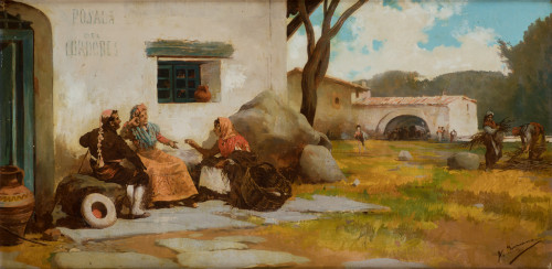ÁNGEL LIZCANO, "En la posada del Cordobés", Óleo sobre lien