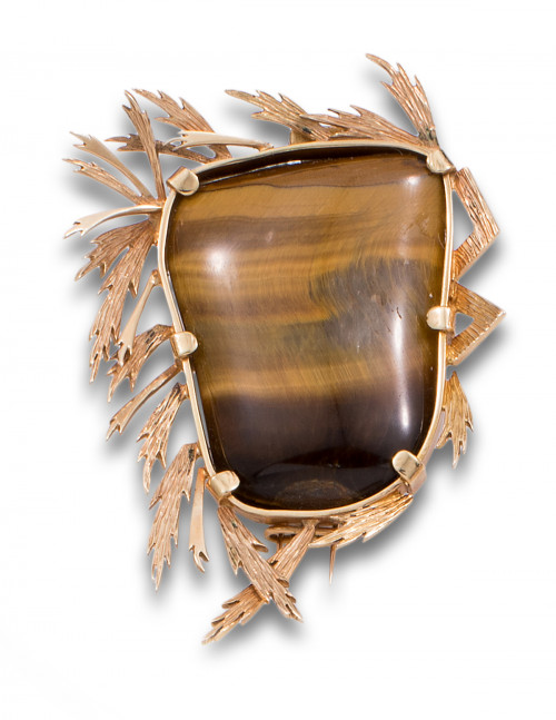 BROCHE OJO DE TIGRE Y ORO ROSA