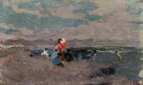 JOAQUÍN SOROLLA Y BASTIDA, "Playa de Valencia", Óleo sobre 
