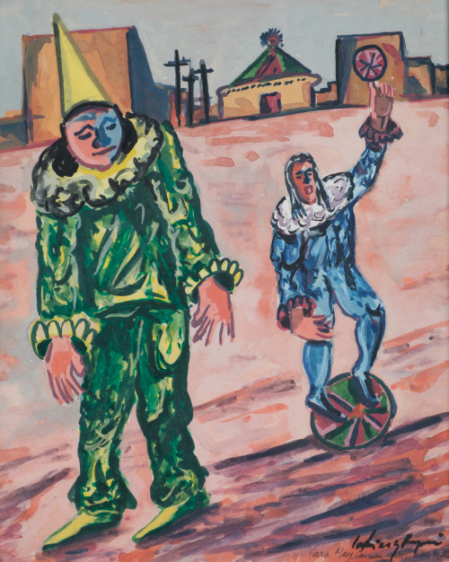 ENRIQUE CORTINA Y ARREGUI, "Payasos", 1981, Gouache sobre p